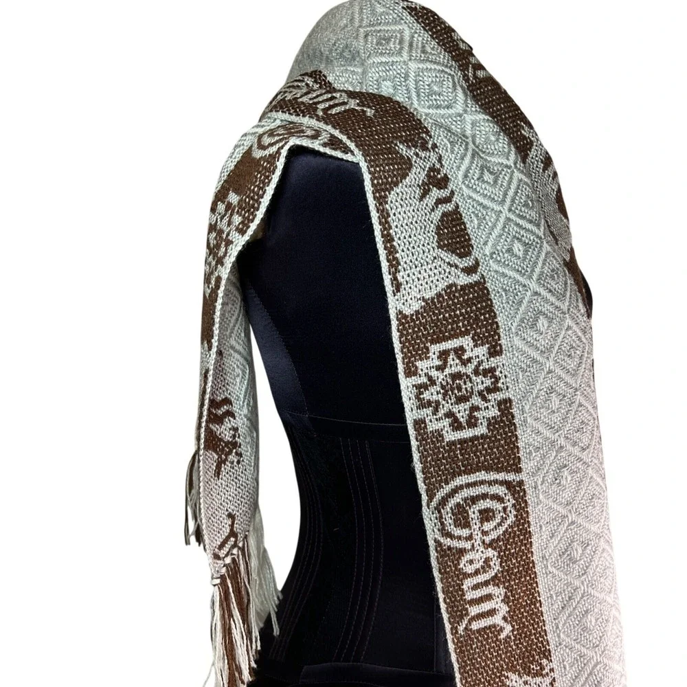 Alpaca Andes Woven Scarf Gray Brown Llama Geometric Fringe Winter Wrap‎
